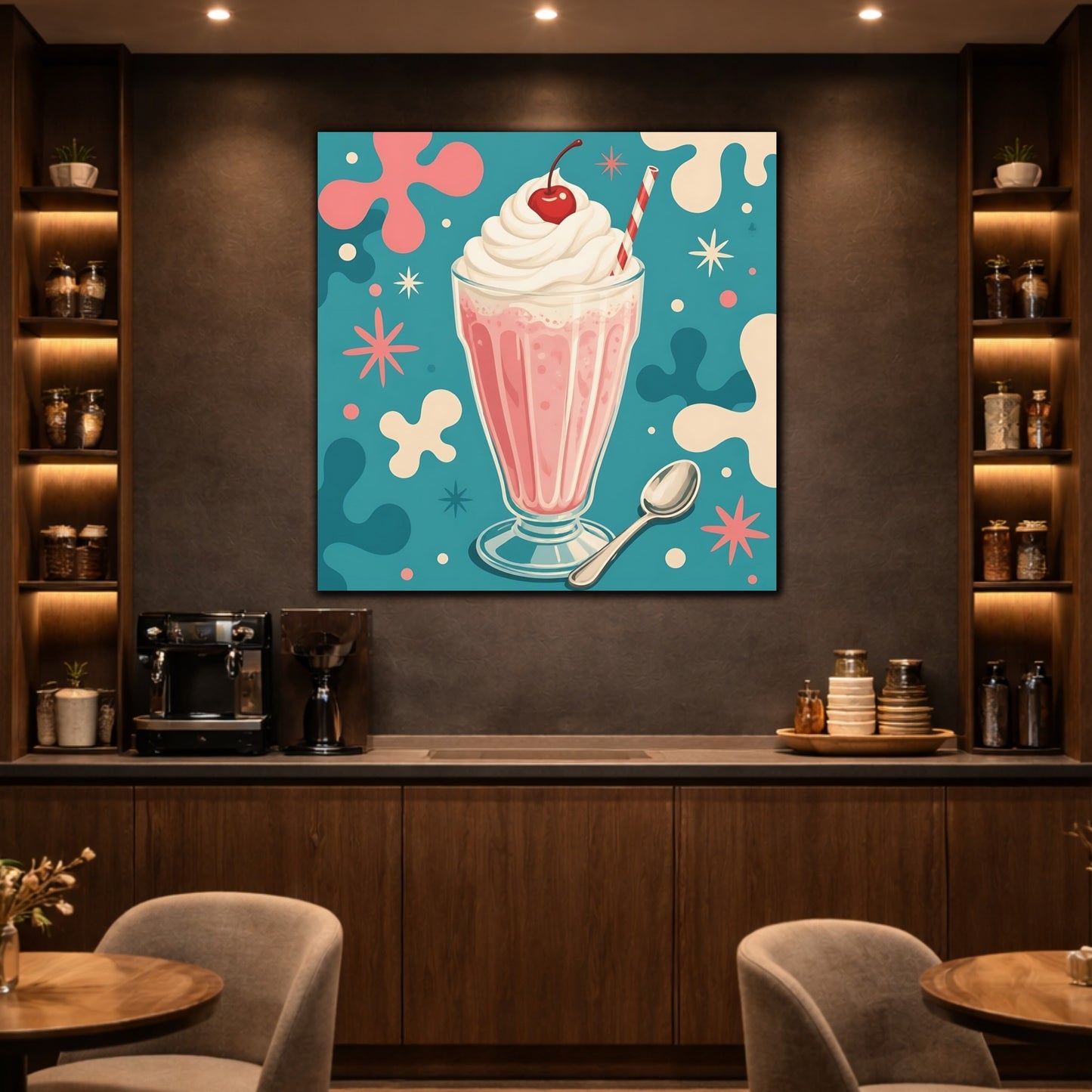 Mockup 2. Vintage Milkshake Pink Milkshake shown as stretched canvas wall art