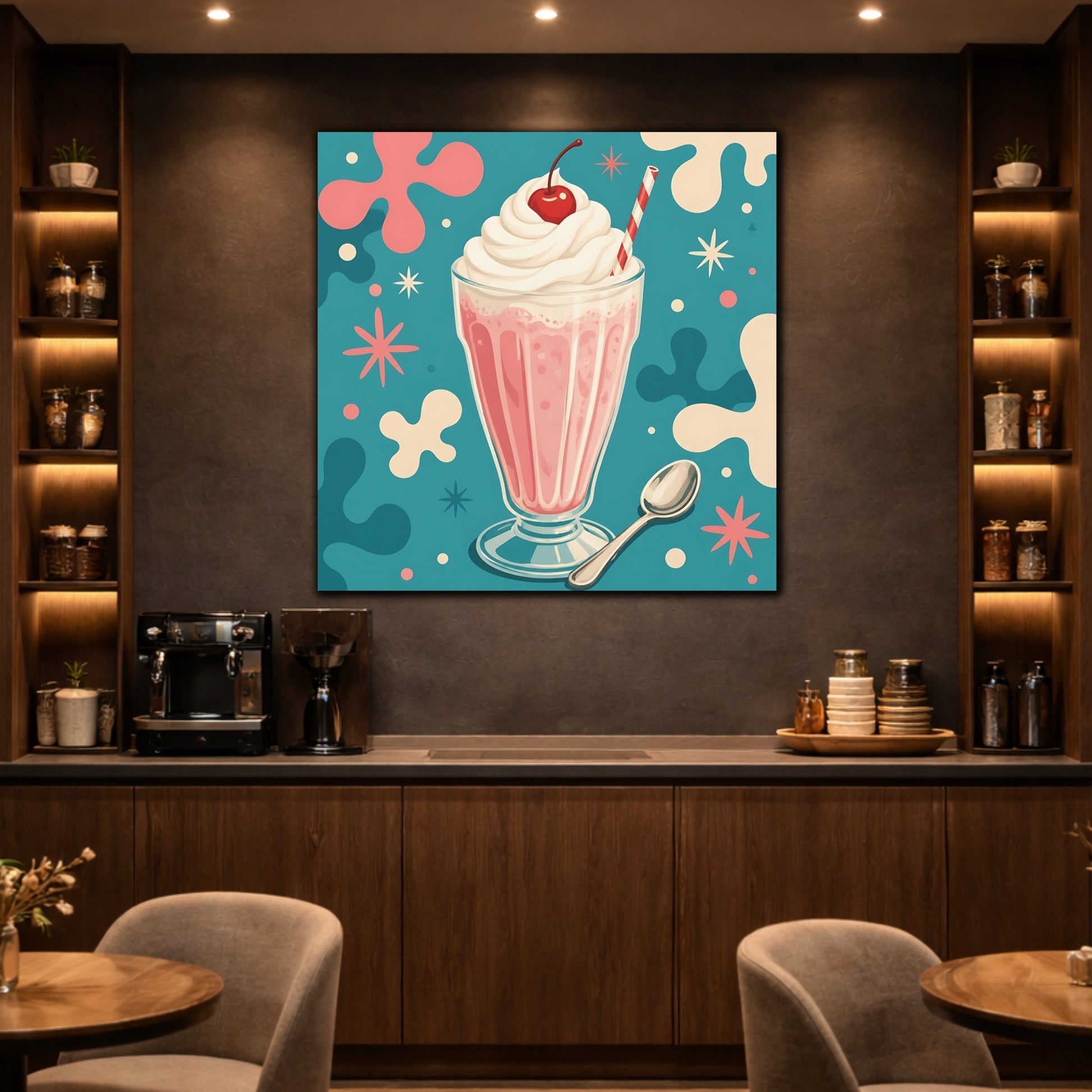 Mockup 2. Vintage Milkshake Pink Milkshake shown as stretched canvas wall art