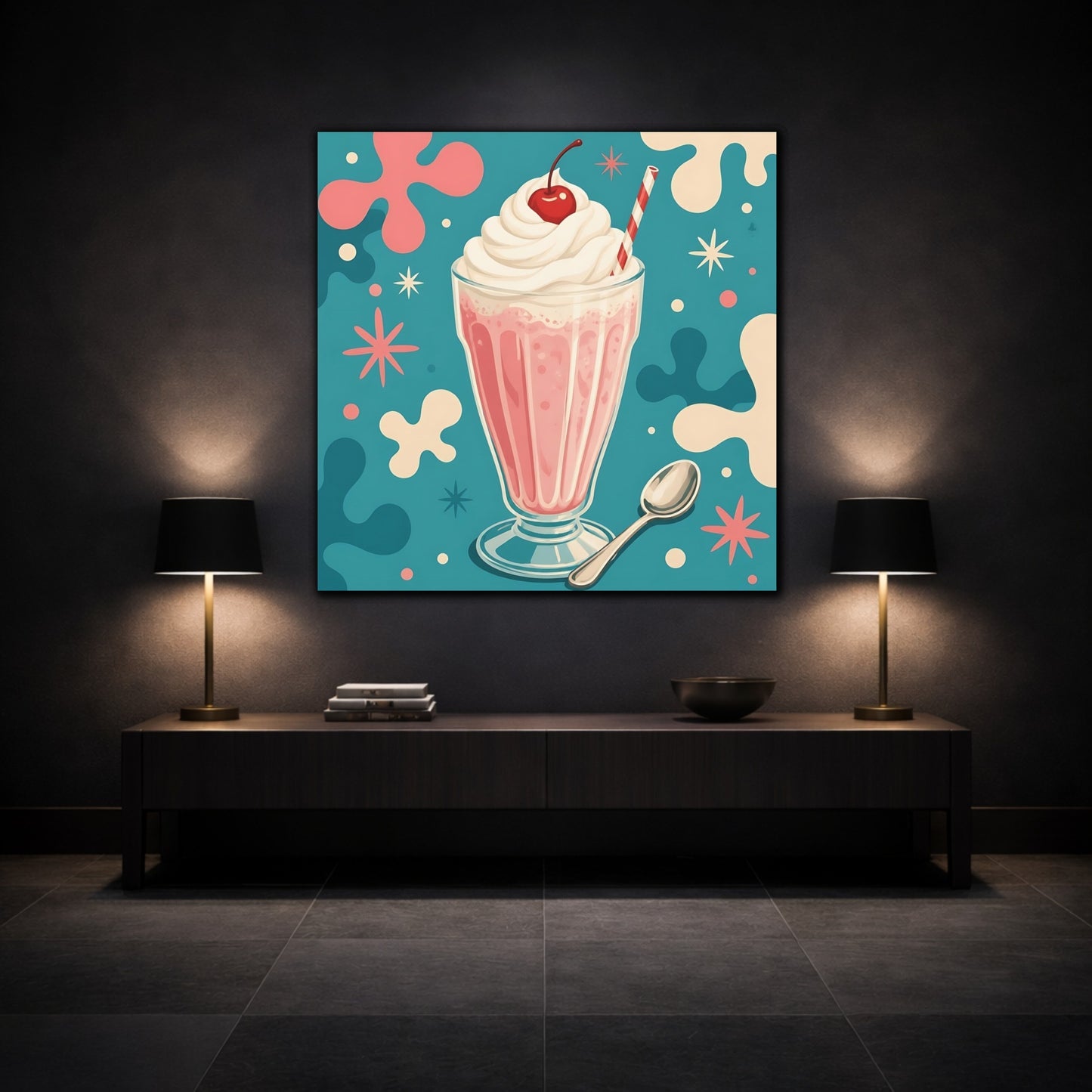 Mockup 3. Vintage Milkshake Pink Milkshake shown as stretched canvas wall art