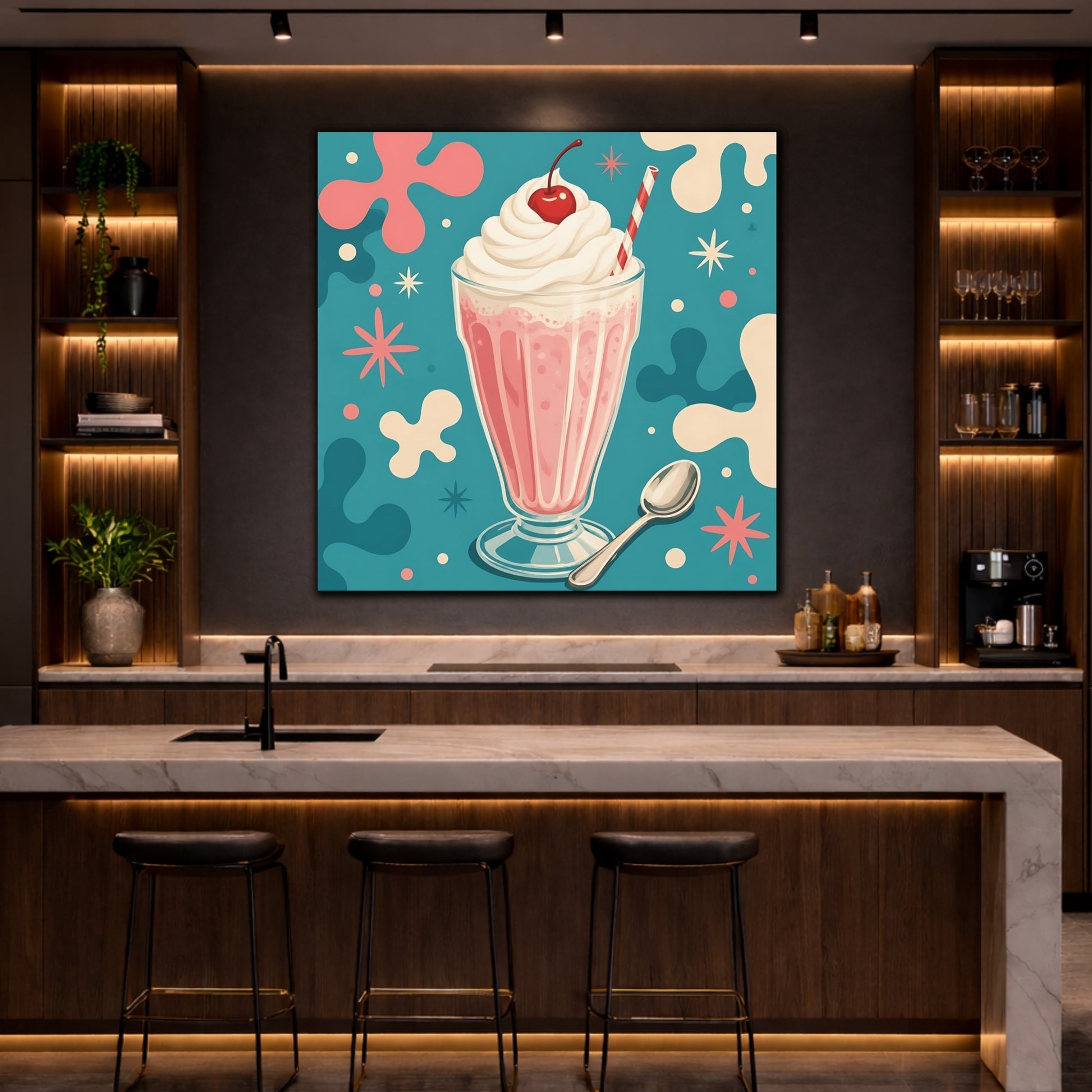 Mockup 4. Vintage Milkshake Pink Milkshake shown as stretched canvas wall art