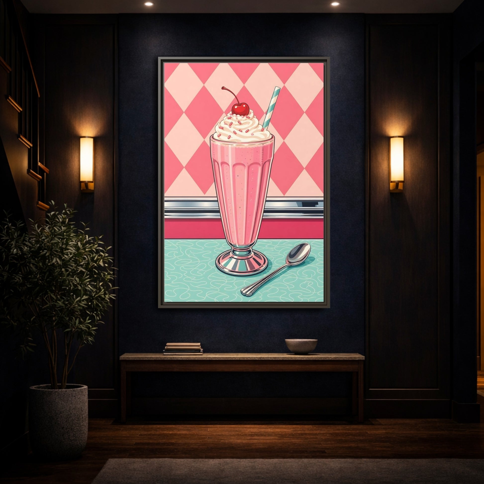 Mockup 4. Vintage Milkshake Pink Milkshake shown as framed canvas print