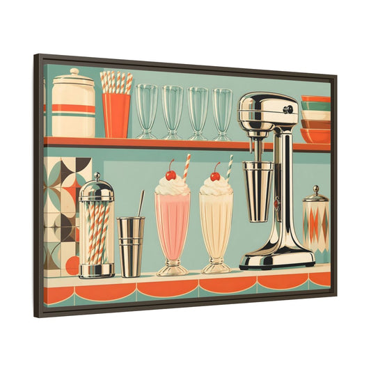 Main Mockup. Vintage Milkshakes Retro Teal Orange shown as stretched canvas wall art