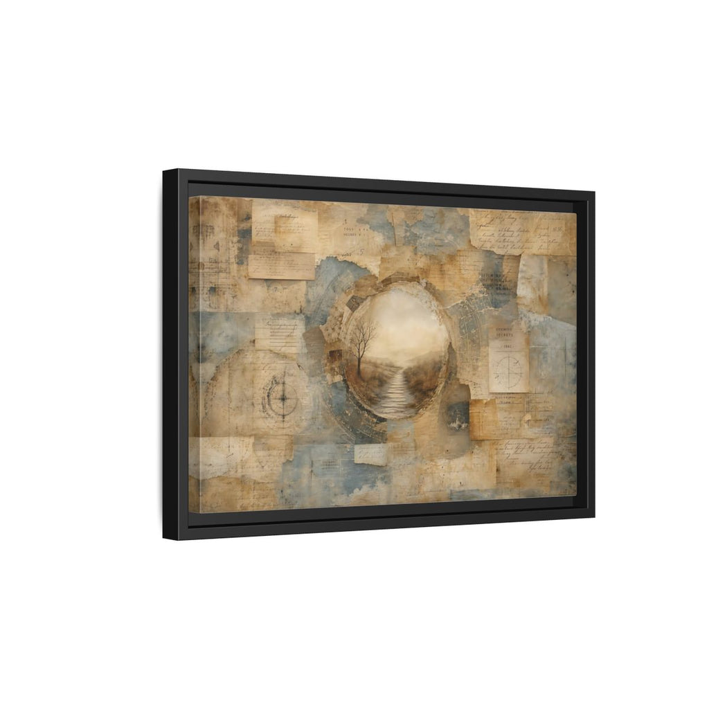 Side Mockup 6. Vintage Misty Path Vintage Brown Blue shown as stretched canvas wall art