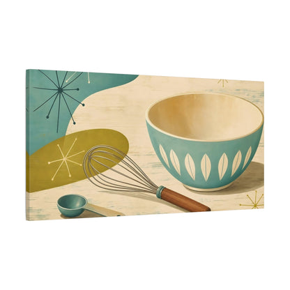Main Mockup. Vintage Mixing Bowl Teal Brown Kitchenware shown as canvas print