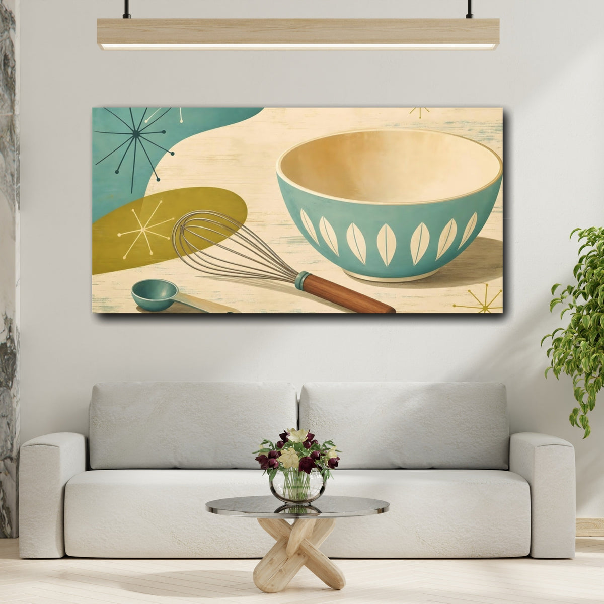 Mockup 2. Vintage Mixing Bowl Teal Brown Kitchenware shown as canvas print