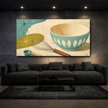 Mockup 3. Vintage Mixing Bowl Teal Brown Kitchenware shown as canvas print