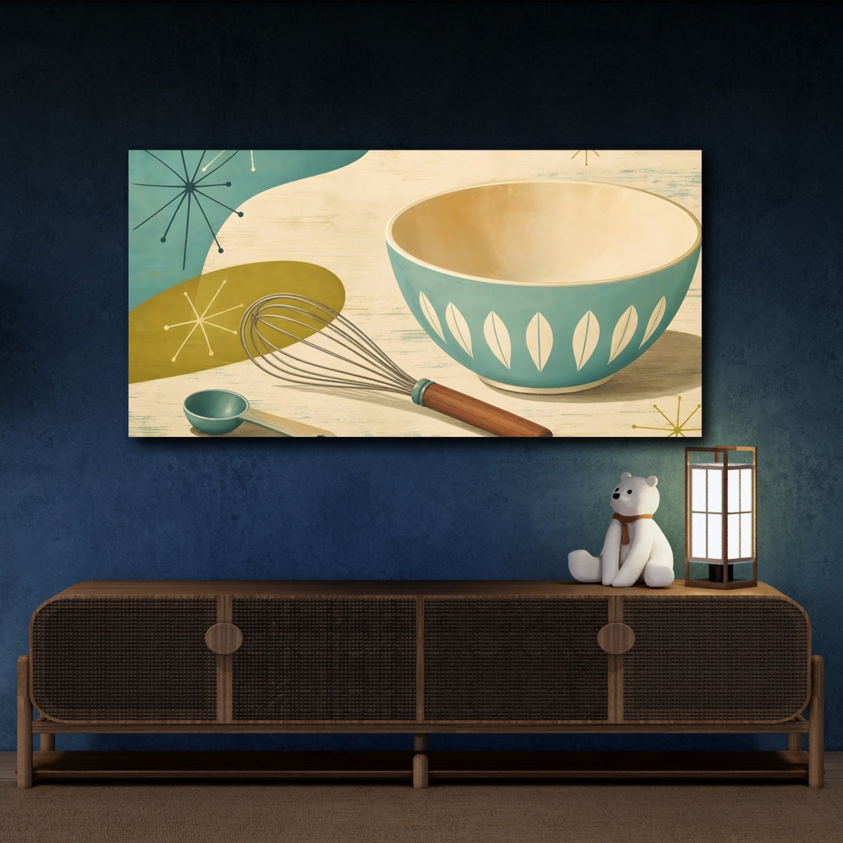 Mockup 4. Vintage Mixing Bowl Teal Brown Kitchenware shown as canvas print