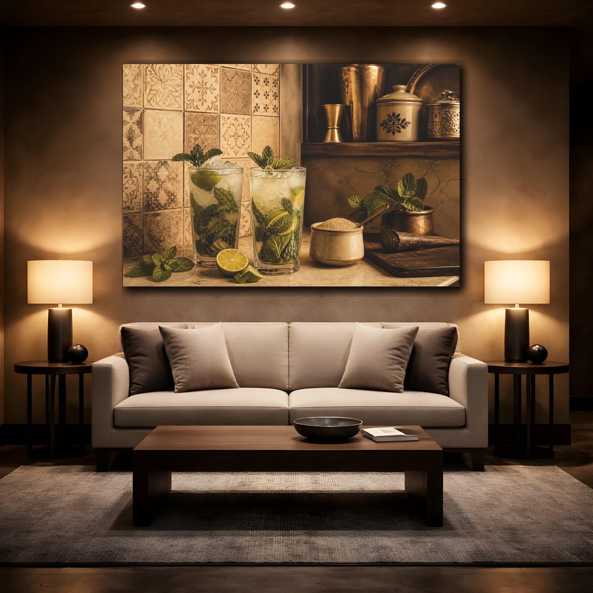 Mockup 2. Vintage Mojito Still Life shown as canvas print