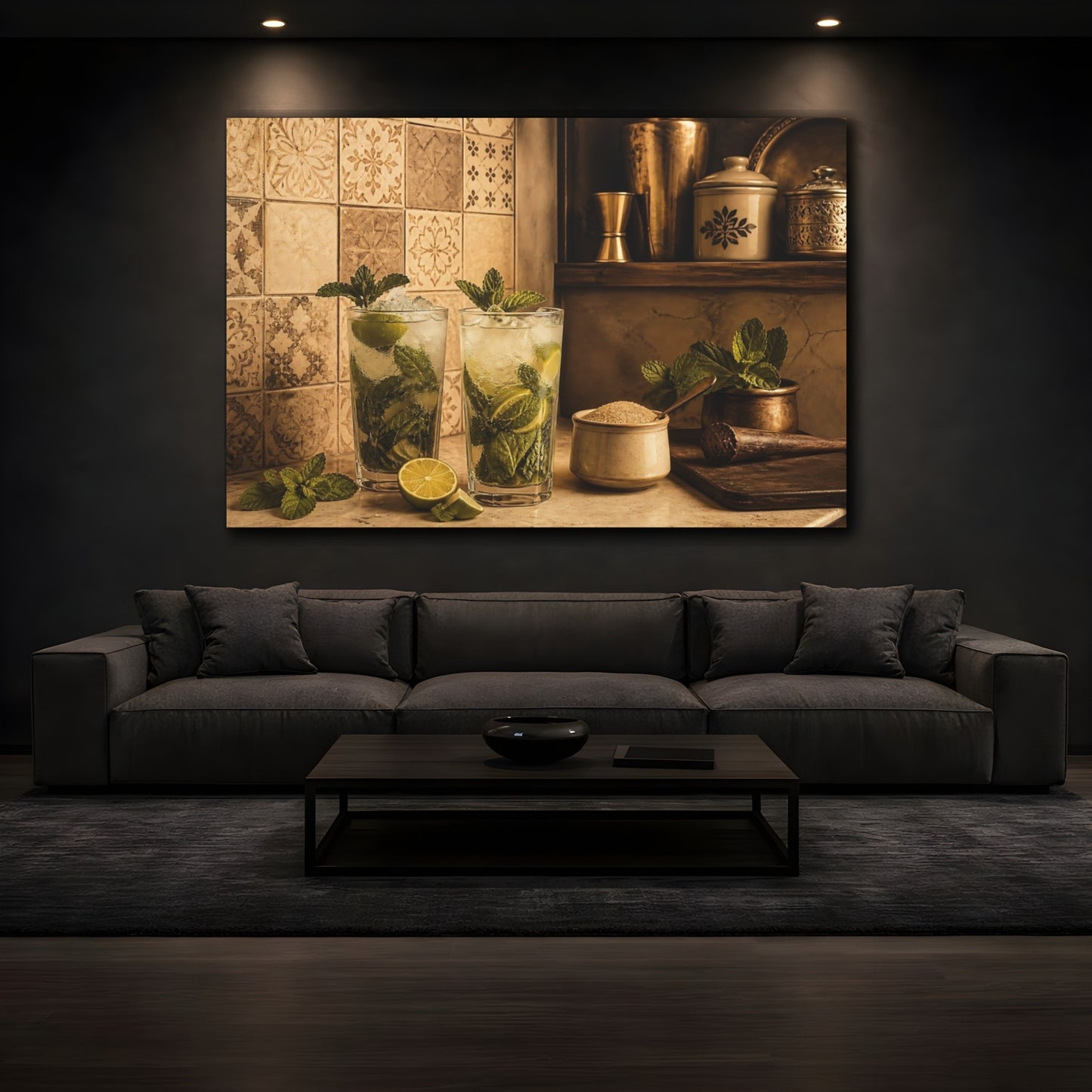 Mockup 3. Vintage Mojito Still Life shown as canvas print