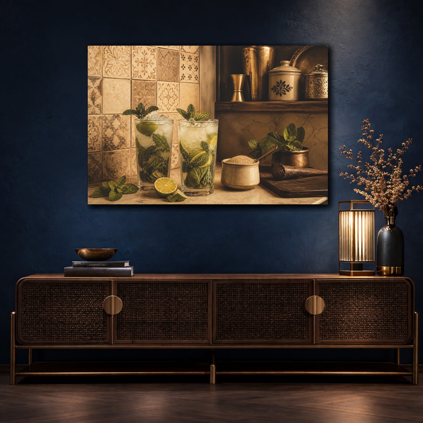 Mockup 4. Vintage Mojito Still Life shown as canvas print