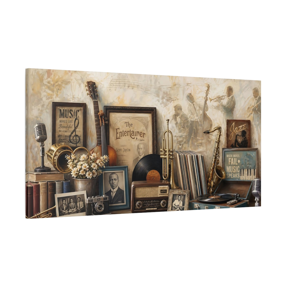 Side Mockup 2. Vintage Vintage Music Brown And Beige shown as canvas print
