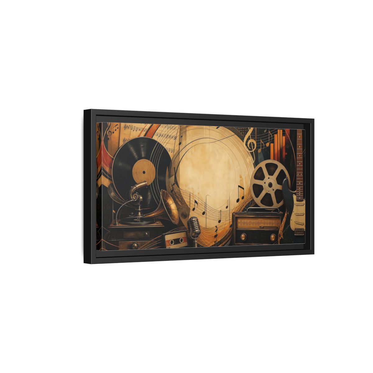 Side Mockup 8. Vintage Music Collage shown as framed canvas print