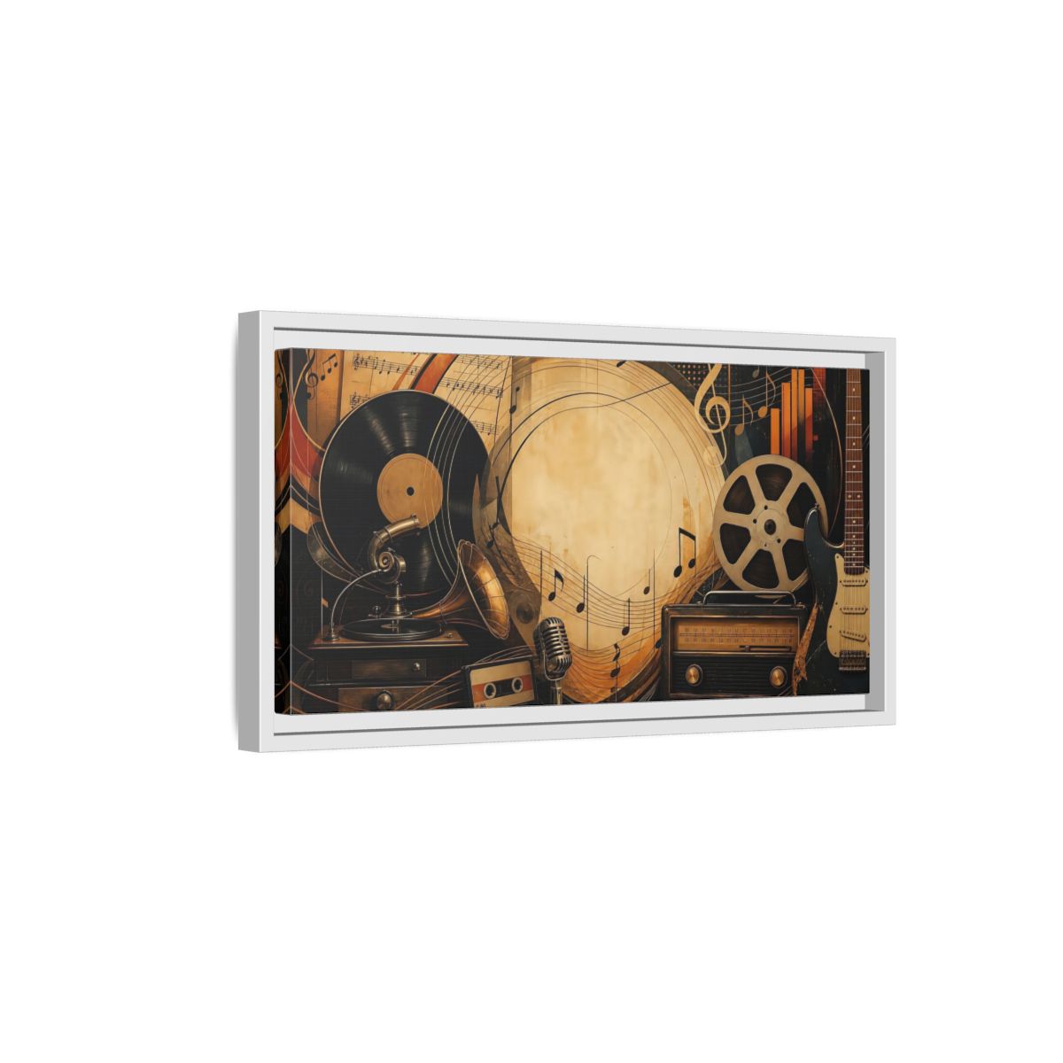 Side Mockup 6. Vintage Music Collage shown as framed canvas print
