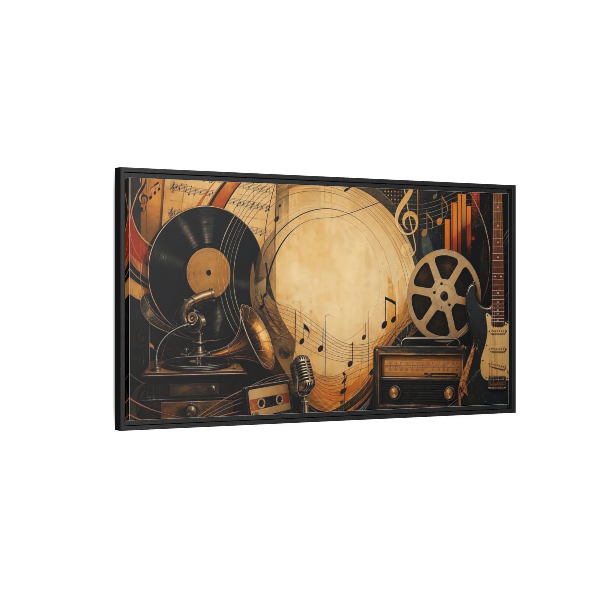 Side Mockup 5. Vintage Music Collage shown as framed canvas print