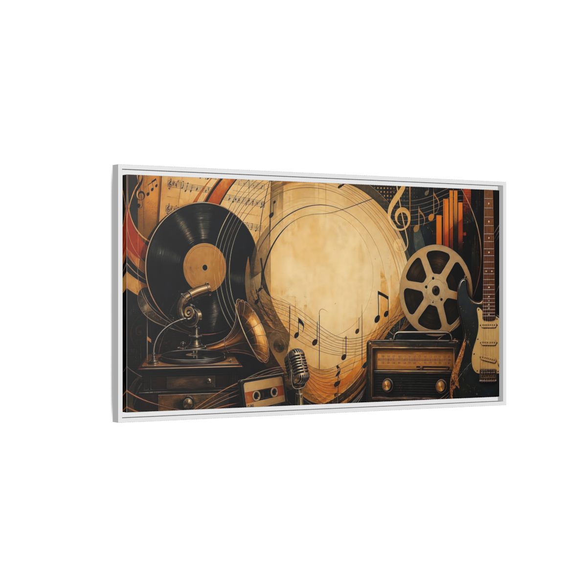 Side Mockup 3. Vintage Music Collage shown as framed canvas print