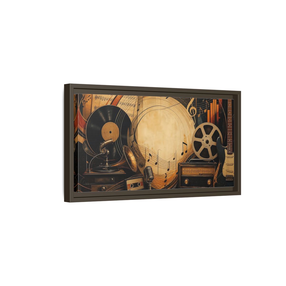 Side Mockup 7. Vintage Music Collage shown as framed canvas print