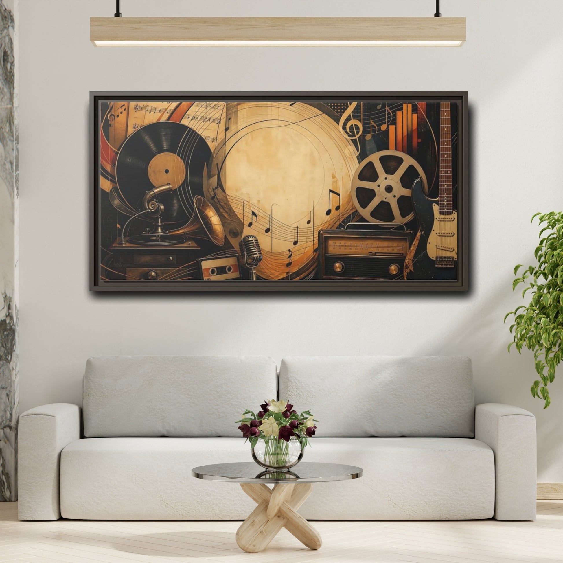 Mockup 2. Vintage Music Collage shown as framed canvas print