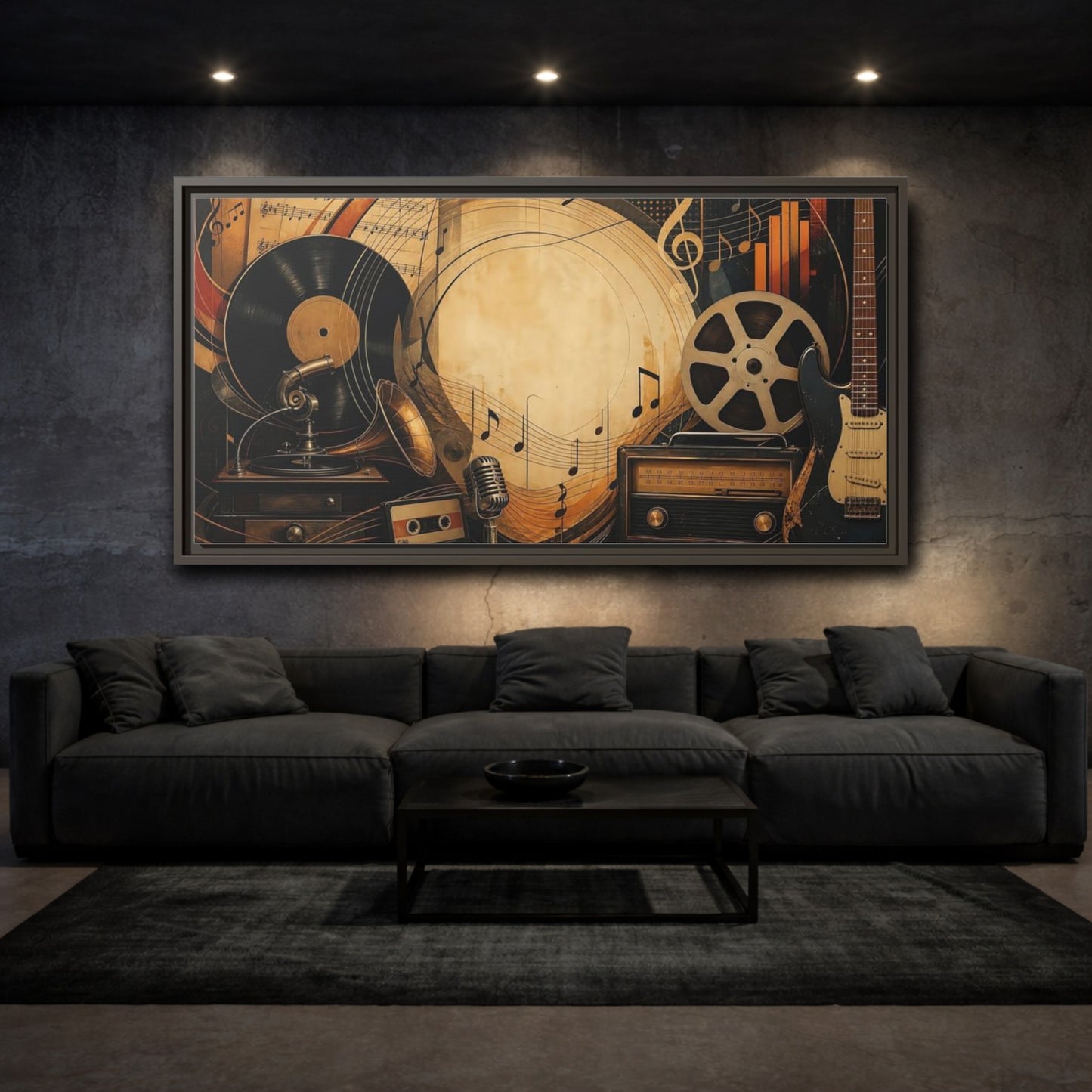 Mockup 3. Vintage Music Collage shown as framed canvas print