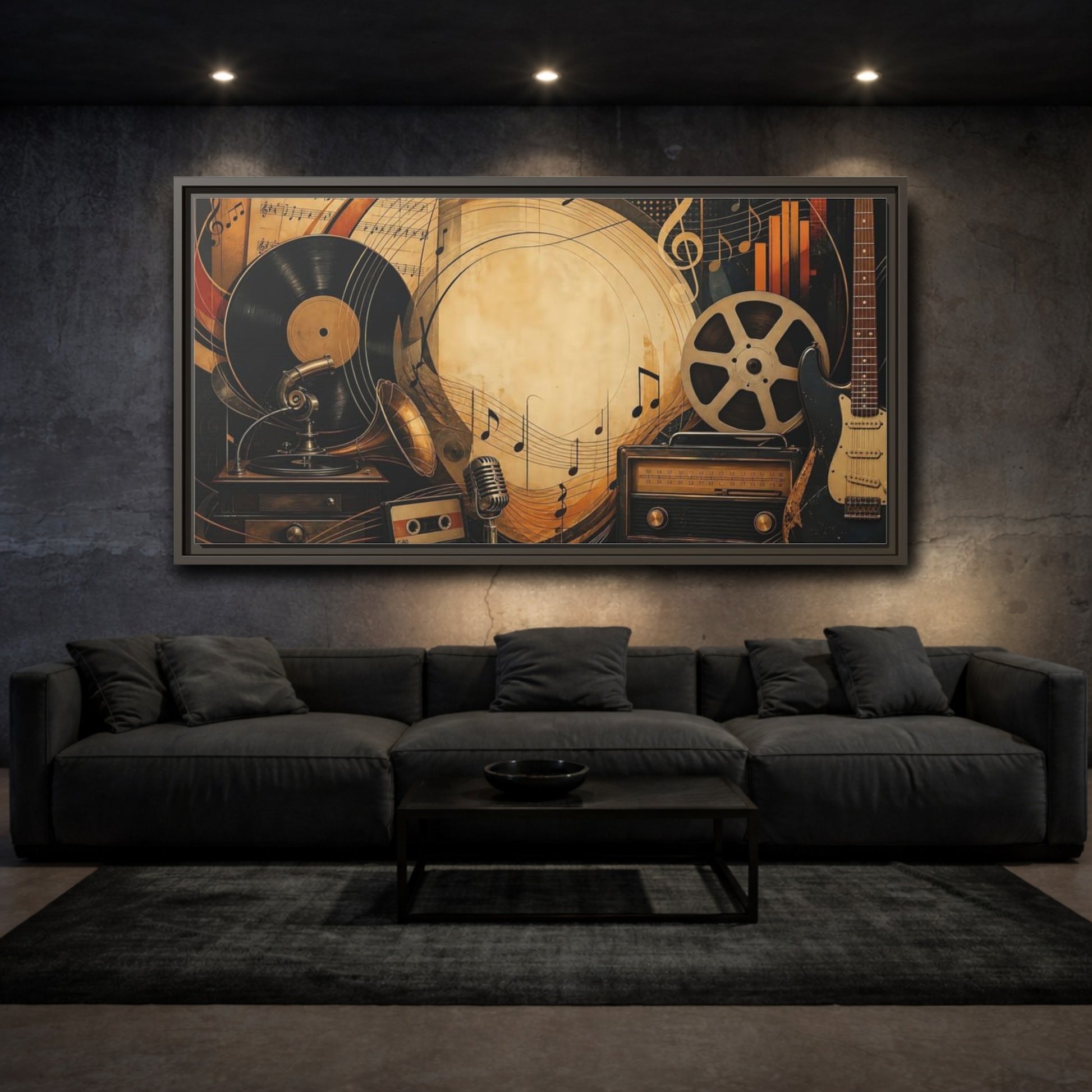 Mockup 3. Vintage Music Collage shown as framed canvas print