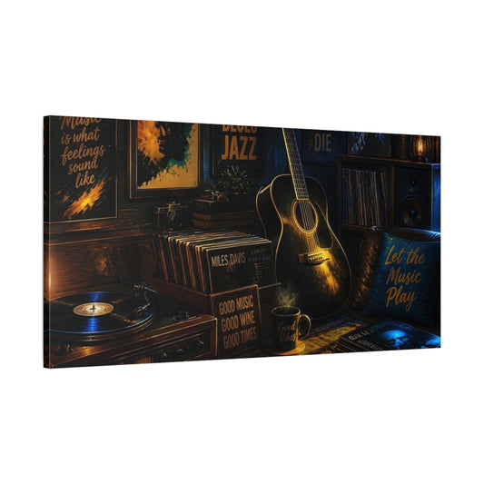 Main Mockup. Vintage Music Room Vintage Jazz shown as canvas print