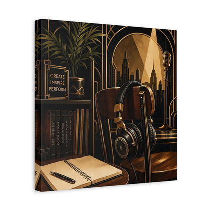 Side Mockup 7. Vintage Music Studio Black And Gold shown as canvas print