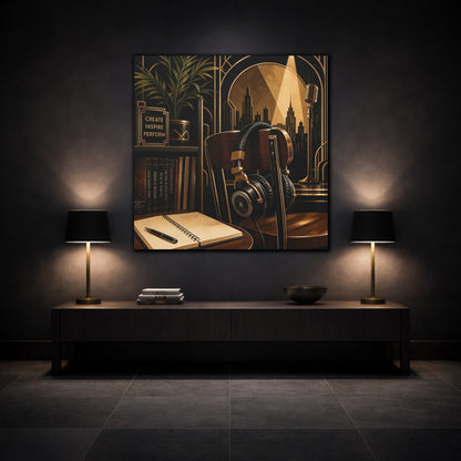 Mockup 3. Vintage Music Studio Black And Gold shown as canvas print