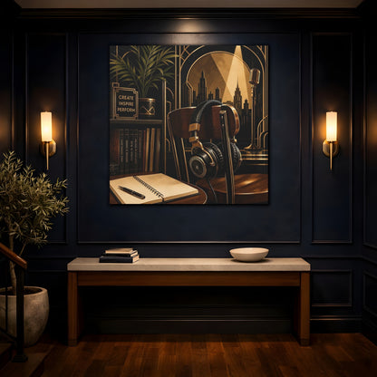 Mockup 4. Vintage Music Studio Black And Gold shown as canvas print
