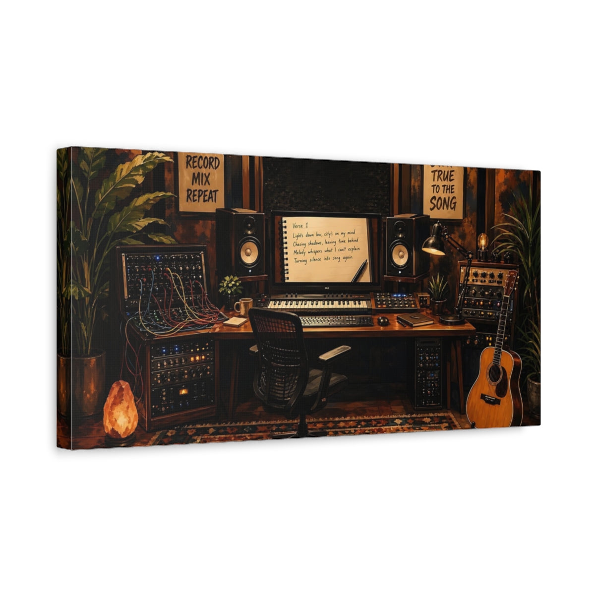 Side Mockup 3. Vintage Music Studio Warm Studio shown as canvas print