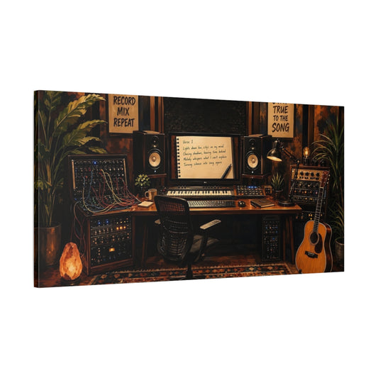 Main Mockup. Vintage Music Studio Warm Studio shown as canvas print