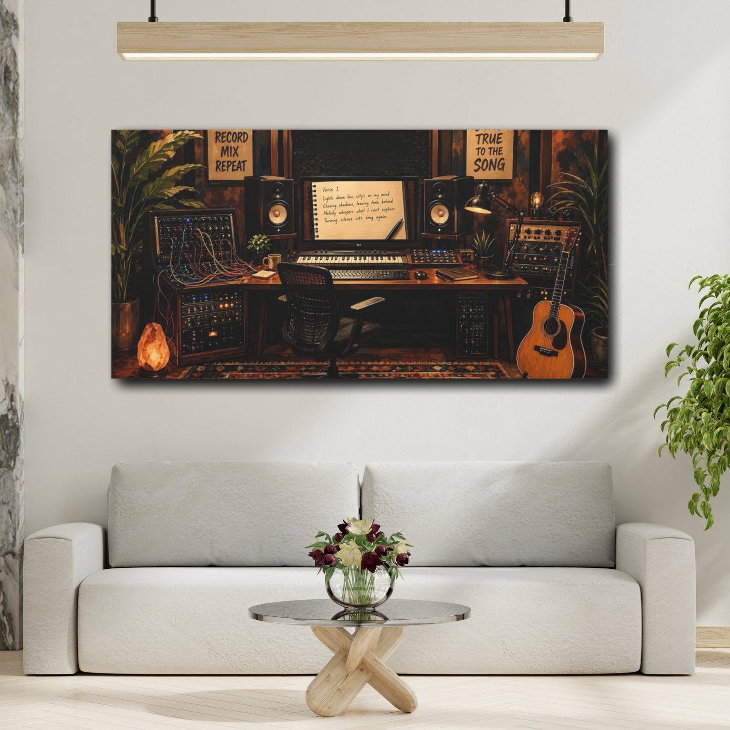 Mockup 2. Vintage Music Studio Warm Studio shown as canvas print