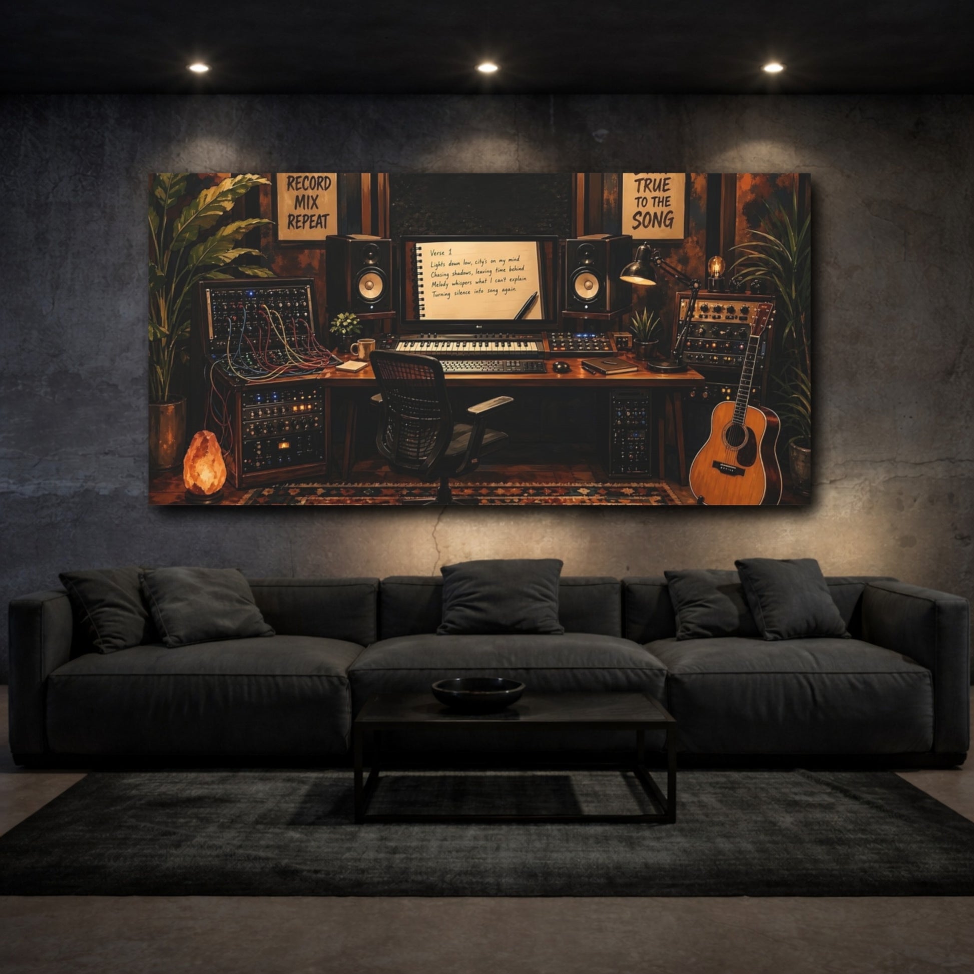 Mockup 3. Vintage Music Studio Warm Studio shown as canvas print