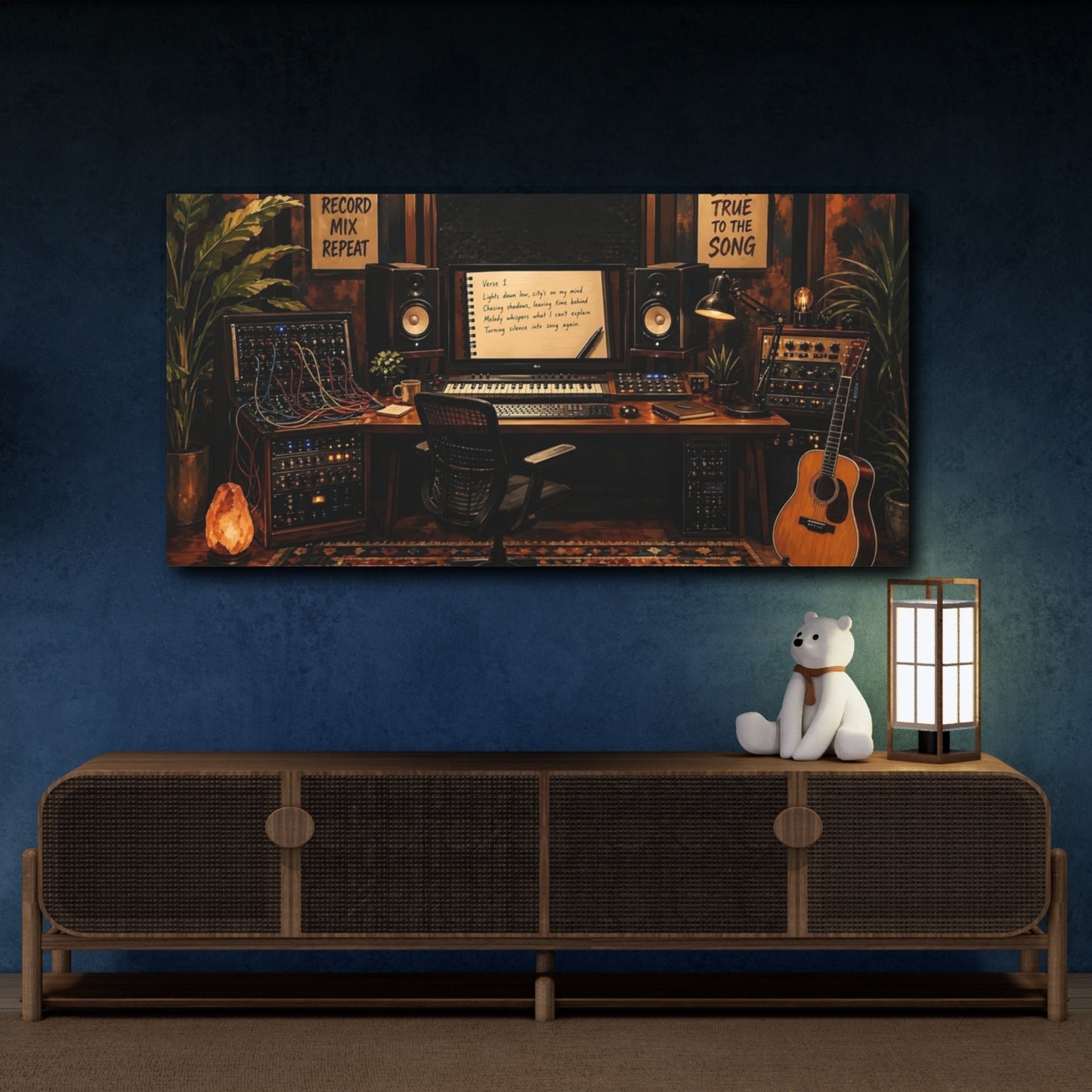 Mockup 4. Vintage Music Studio Warm Studio shown as canvas print