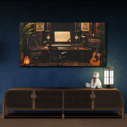 Mockup 4. Vintage Music Studio Warm Studio shown as canvas print