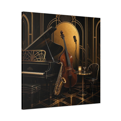 Main Mockup. Vintage Musical Instruments Black And Gold shown as canvas print