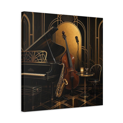 Side Mockup 5. Vintage Musical Instruments Black And Gold shown as canvas print