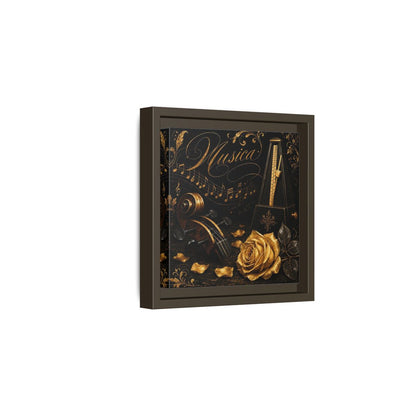Side Mockup 2. Vintage Musical Instruments Gold And Black Music shown as framed canvas print