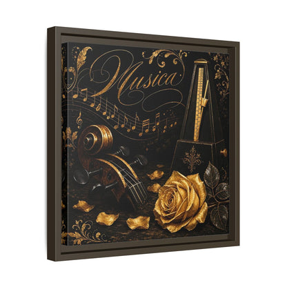 Side Mockup 29. Vintage Musical Instruments Gold And Black Music shown as framed canvas print