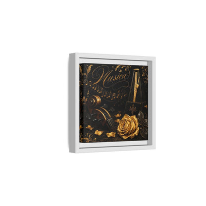 Side Mockup 1. Vintage Musical Instruments Gold And Black Music shown as framed canvas print