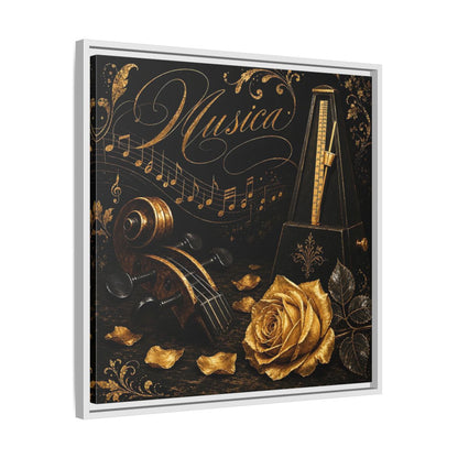 Side Mockup 26. Vintage Musical Instruments Gold And Black Music shown as framed canvas print