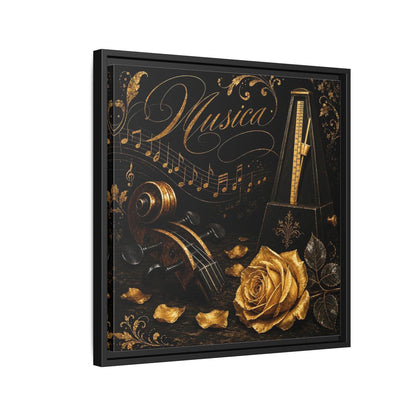 Side Mockup 12. Vintage Musical Instruments Gold And Black Music shown as framed canvas print