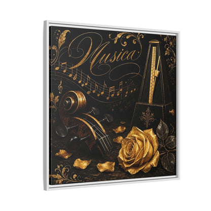 Side Mockup 7. Vintage Musical Instruments Gold And Black Music shown as framed canvas print