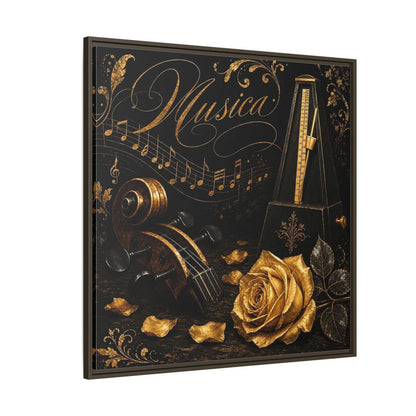 Side Mockup 5. Vintage Musical Instruments Gold And Black Music shown as framed canvas print