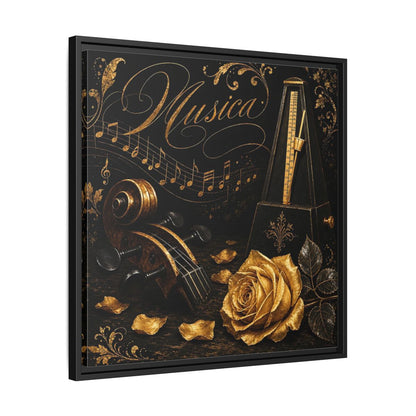 Side Mockup 31. Vintage Musical Instruments Gold And Black Music shown as framed canvas print