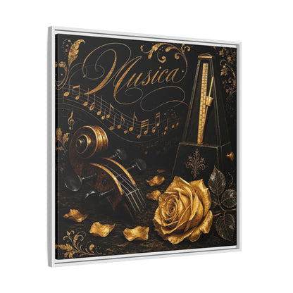 Side Mockup 25. Vintage Musical Instruments Gold And Black Music shown as framed canvas print