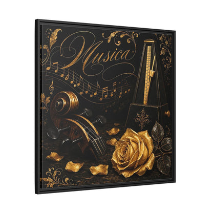 Side Mockup 30. Vintage Musical Instruments Gold And Black Music shown as framed canvas print