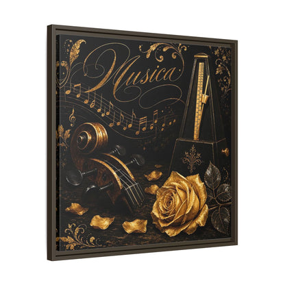 Side Mockup 27. Vintage Musical Instruments Gold And Black Music shown as framed canvas print