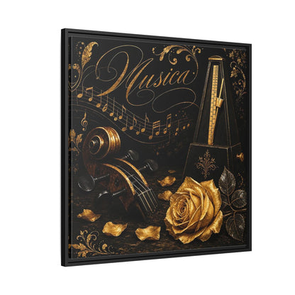 Side Mockup 9. Vintage Musical Instruments Gold And Black Music shown as framed canvas print
