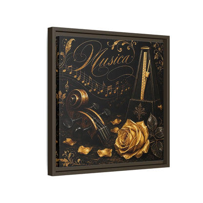 Side Mockup 14. Vintage Musical Instruments Gold And Black Music shown as framed canvas print
