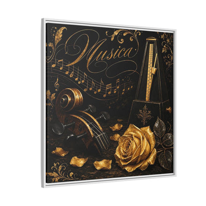 Side Mockup 4. Vintage Musical Instruments Gold And Black Music shown as framed canvas print