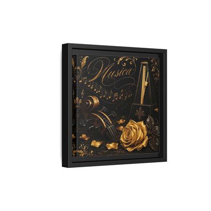 Side Mockup 21. Vintage Musical Instruments Gold And Black Music shown as framed canvas print